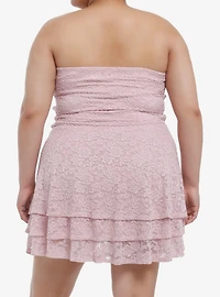 Sweet Society Pink Lace Ruffle Strapless Dress Plus Size