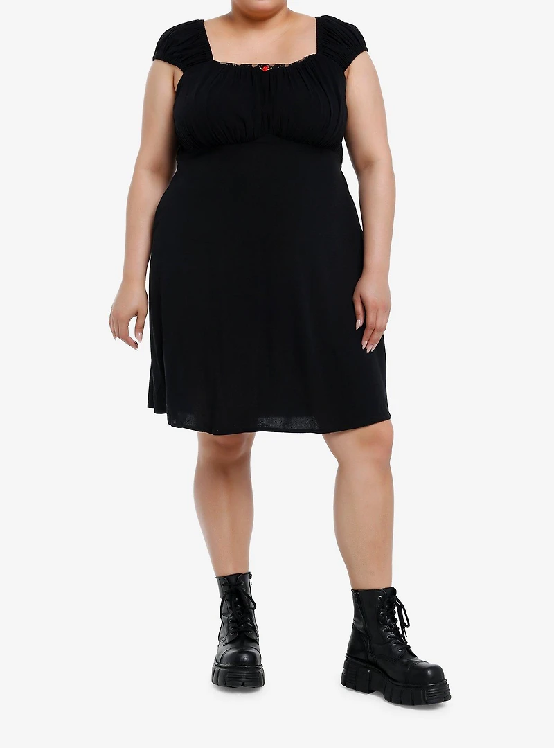 Social Collision Red Rosette Black Babydoll Dress Plus Size