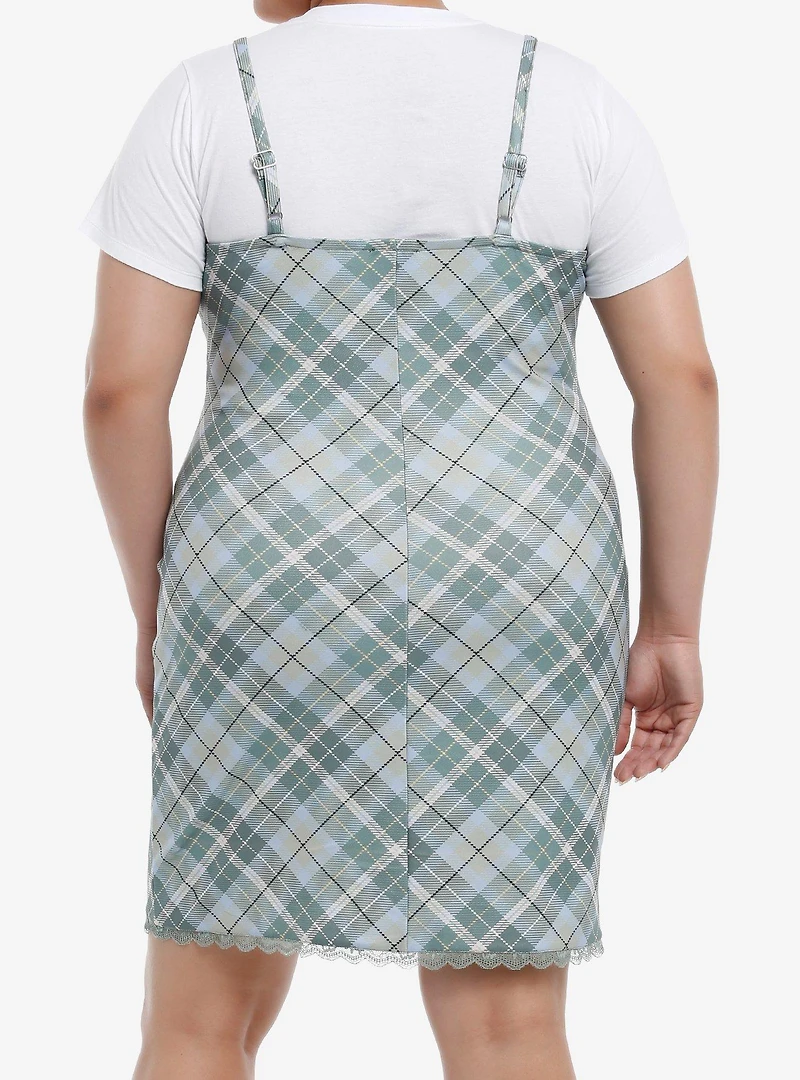 Teal Plaid Twofer Dress Plus Size