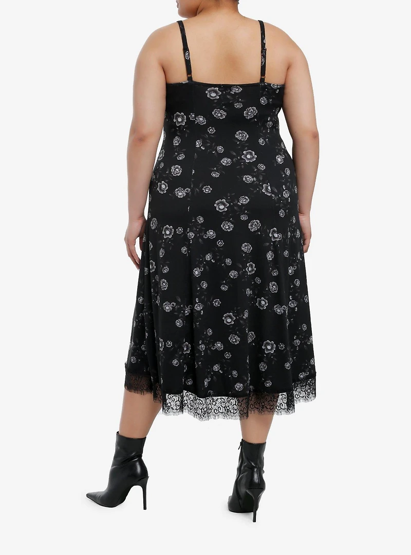 Cosmic Aura Skull Rose Midi Slip Dress Plus Size