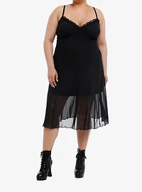 Cosmic Aura Black Lace Mesh Midi Dress Plus Size