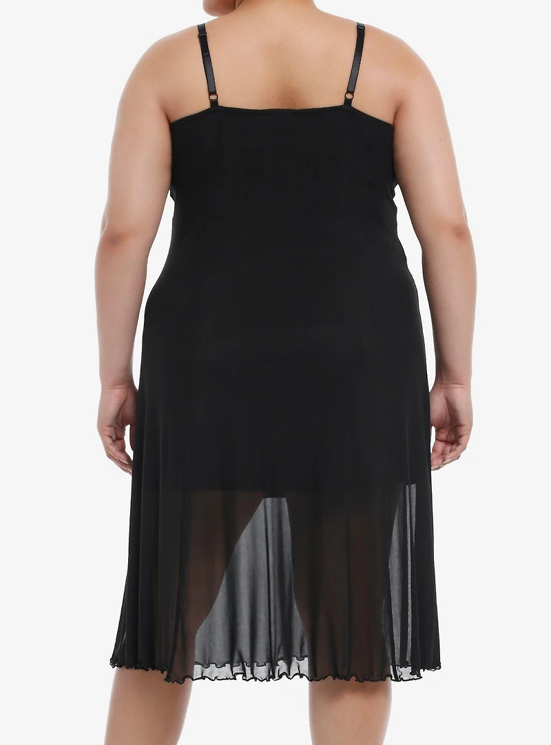 Cosmic Aura Black Lace Mesh Midi Dress Plus Size