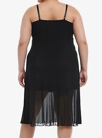 Cosmic Aura Black Lace Mesh Midi Dress Plus Size