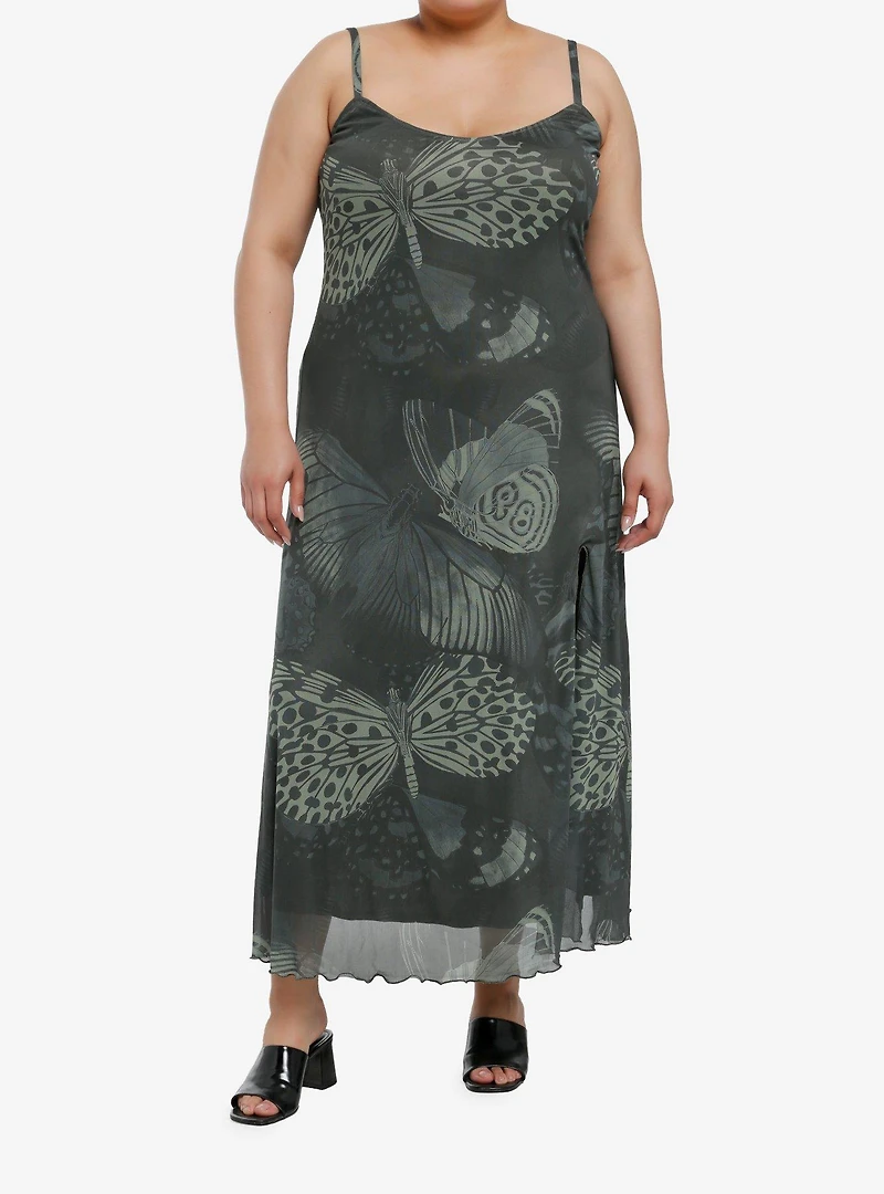 Thorn & Fable Green Butterfly Slit Maxi Dress Plus Size