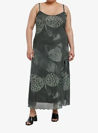 Thorn & Fable Green Butterfly Slit Maxi Dress Plus Size