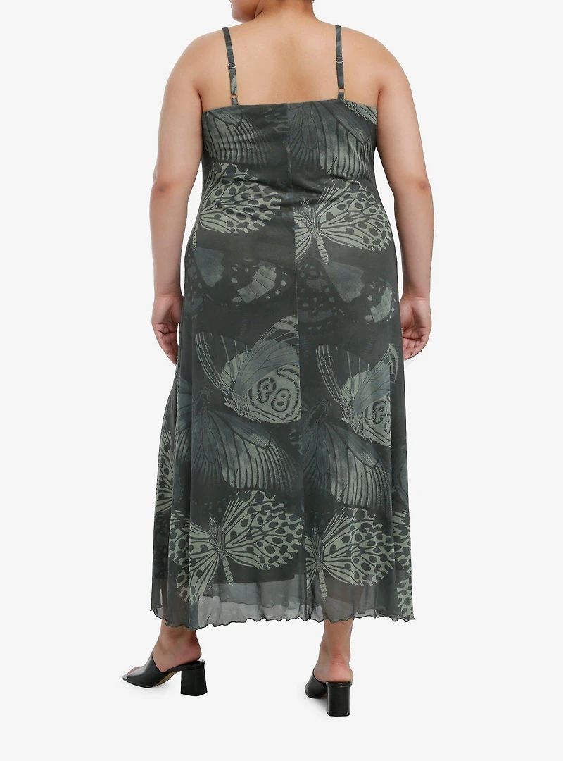 Thorn & Fable Green Butterfly Slit Maxi Dress Plus Size