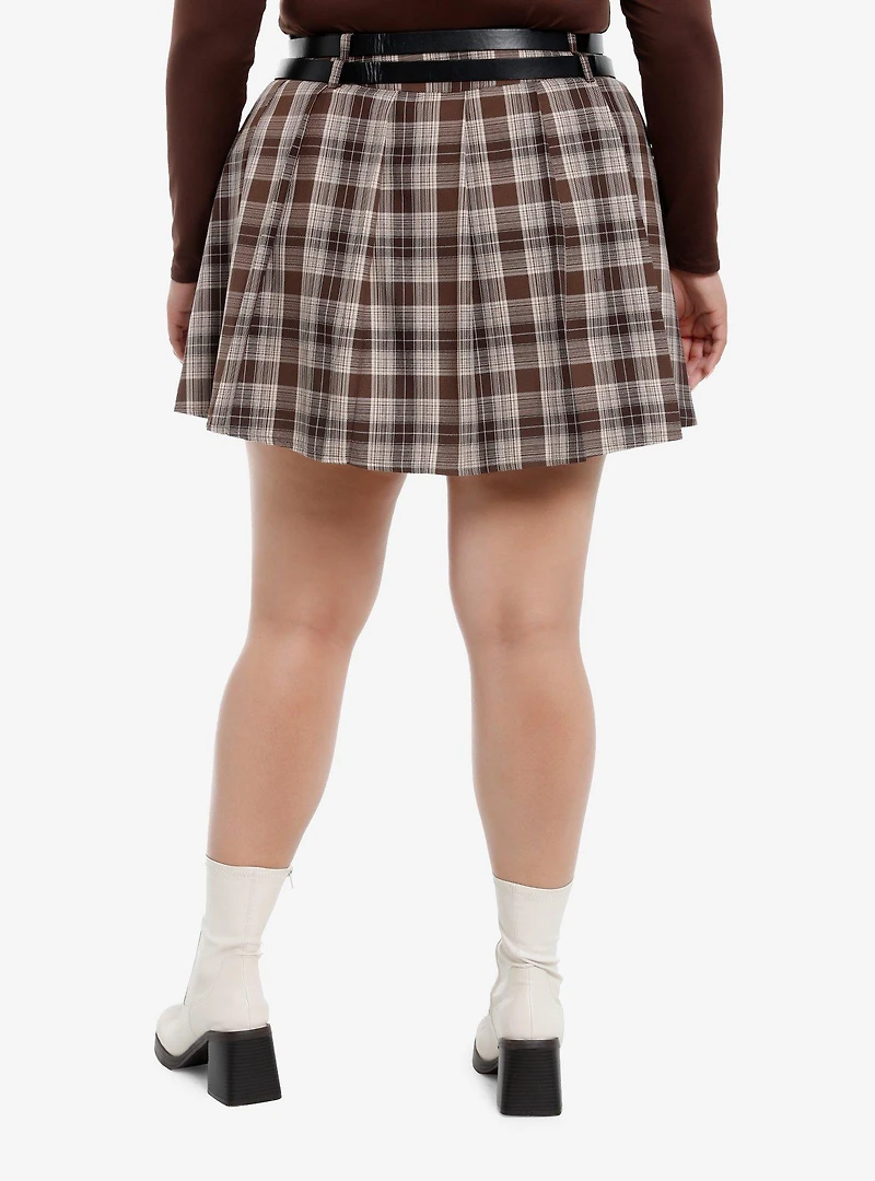 Thorn & Fable Brown & Beige Belted Pleated Skirt Plus Size