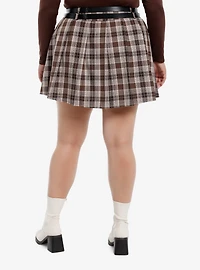Thorn & Fable Brown & Beige Belted Pleated Skirt Plus Size