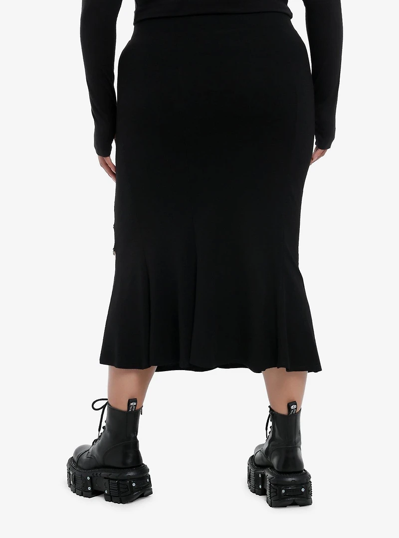 Social Collision Black Chain Slit Mermaid Midi Skirt Plus Size