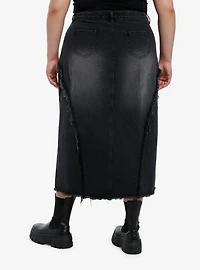 Social Collision Frayed Star Denim Midaxi Skirt Plus Size
