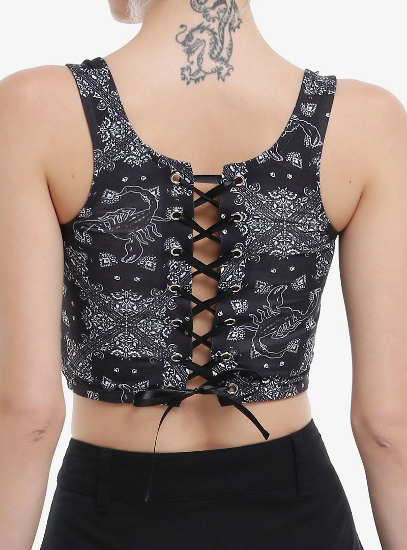 Cosmic Aura Gothic Western Bandana Lace-Up Girls Top