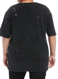 Cosmic Aura Skull Cowboy Destructed Mineral Wash Girls Oversized T-Shirt Plus Size