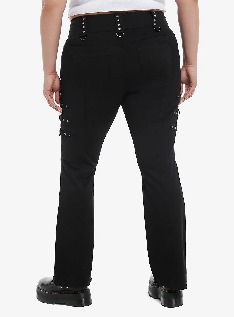Black Stud D-ring Flare Pants Plus Size