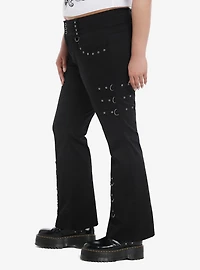 Black Stud D-ring Flare Pants Plus Size