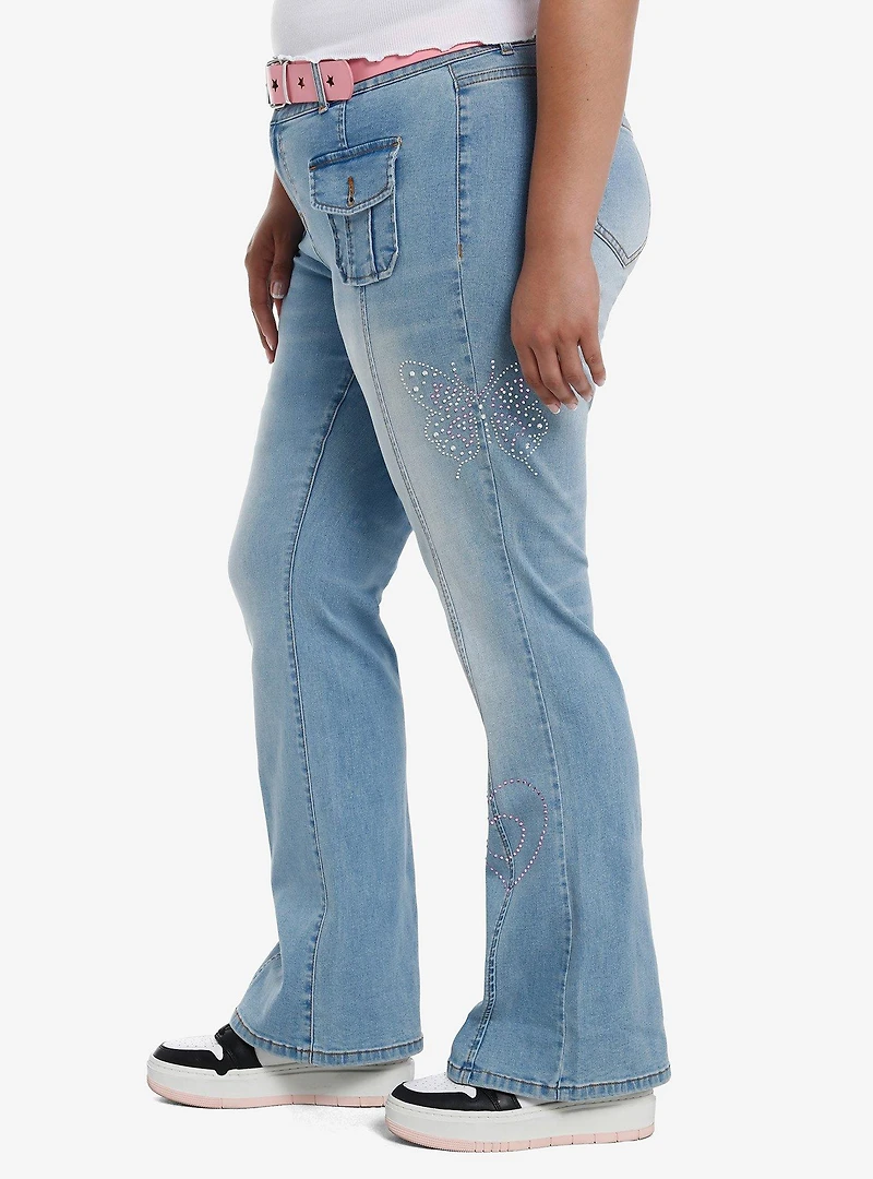 Sweet Society Pink Rhinestone Star Belt Low-Rise Jeans Plus Size