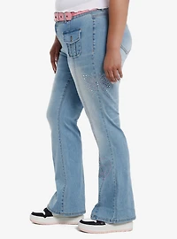 Sweet Society Pink Rhinestone Star Belt Low-Rise Jeans Plus Size