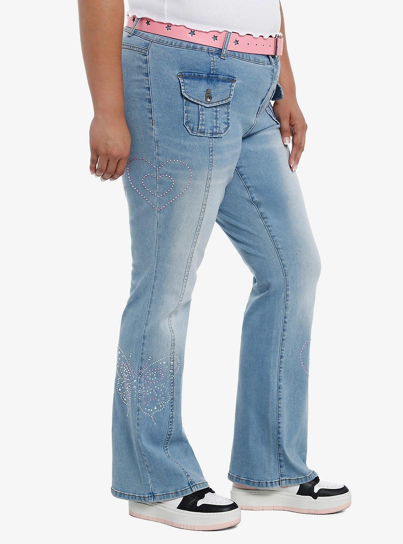 Sweet Society Pink Rhinestone Star Belt Low-Rise Jeans Plus Size