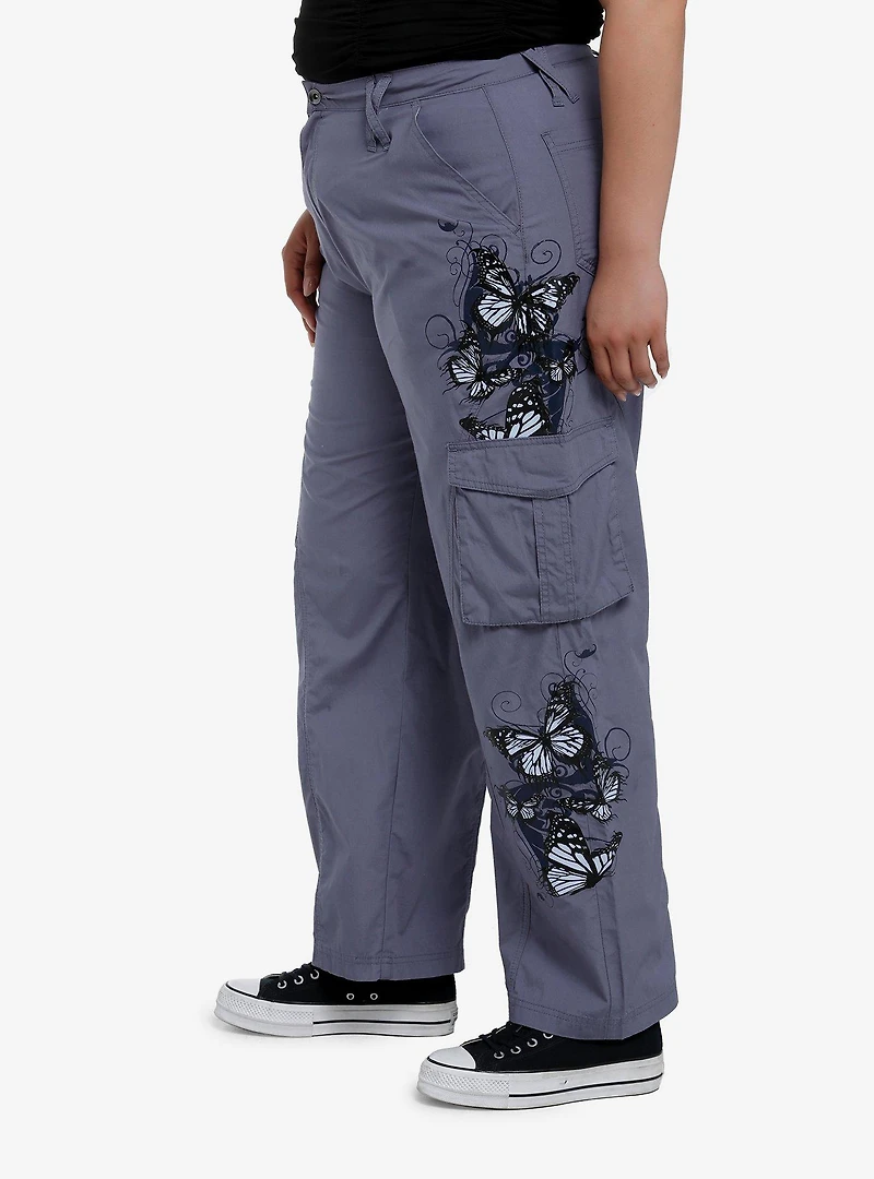 Slate Grey Butterfly Filigree Girls Cargo Pants Plus Size
