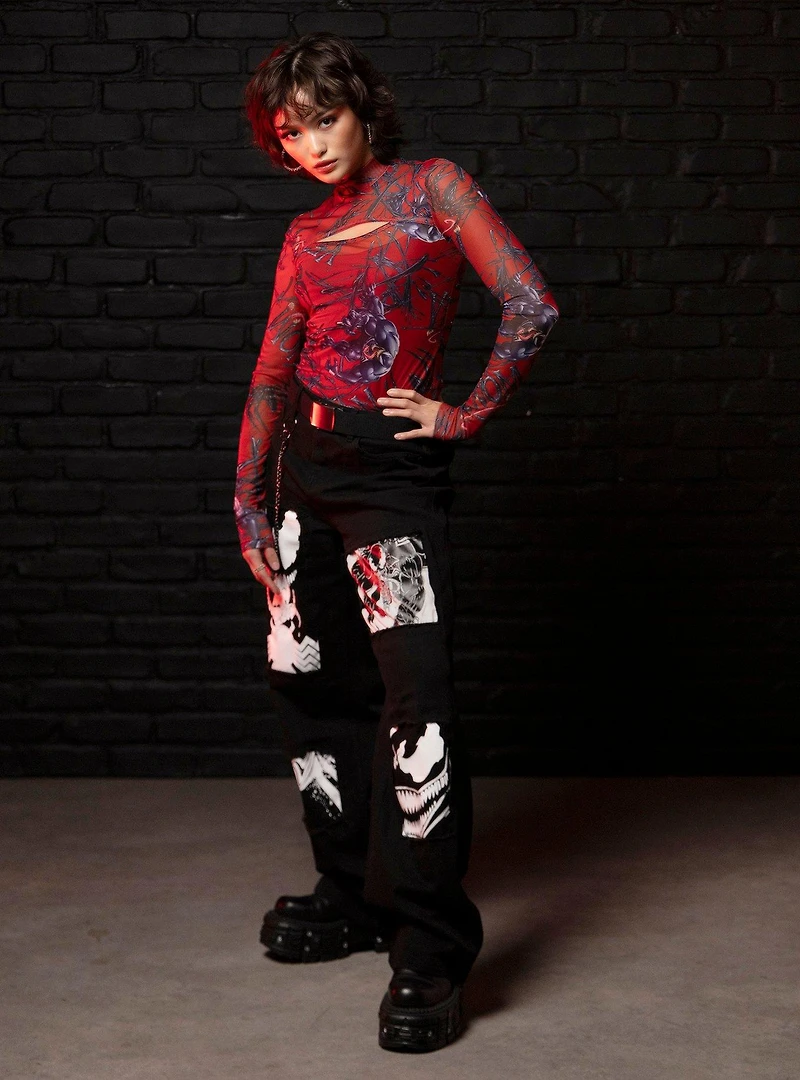 Her Universe Marvel Venom Mesh Cutout Girls Long-Sleeve Top
