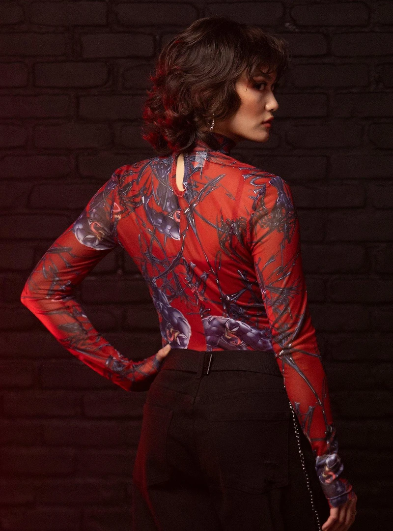 Her Universe Marvel Venom Mesh Cutout Girls Long-Sleeve Top