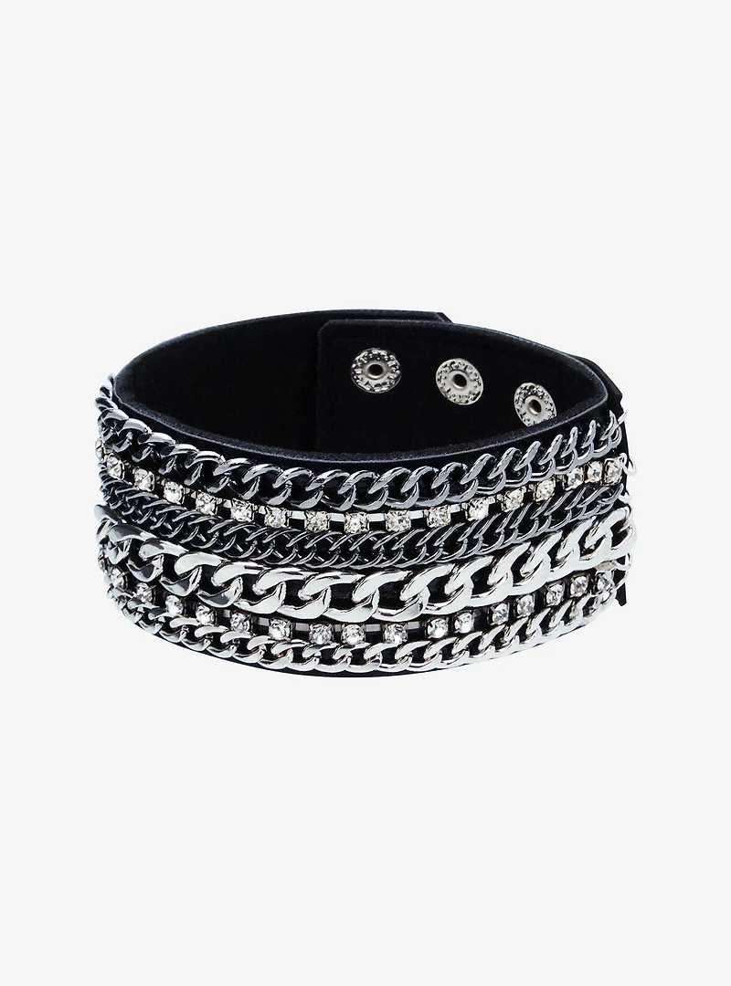 Social Collision Multi Chain Faux Leather Cuff