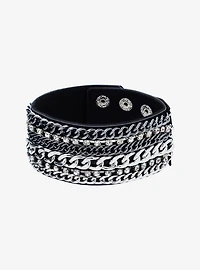 Social Collision Multi Chain Faux Leather Cuff