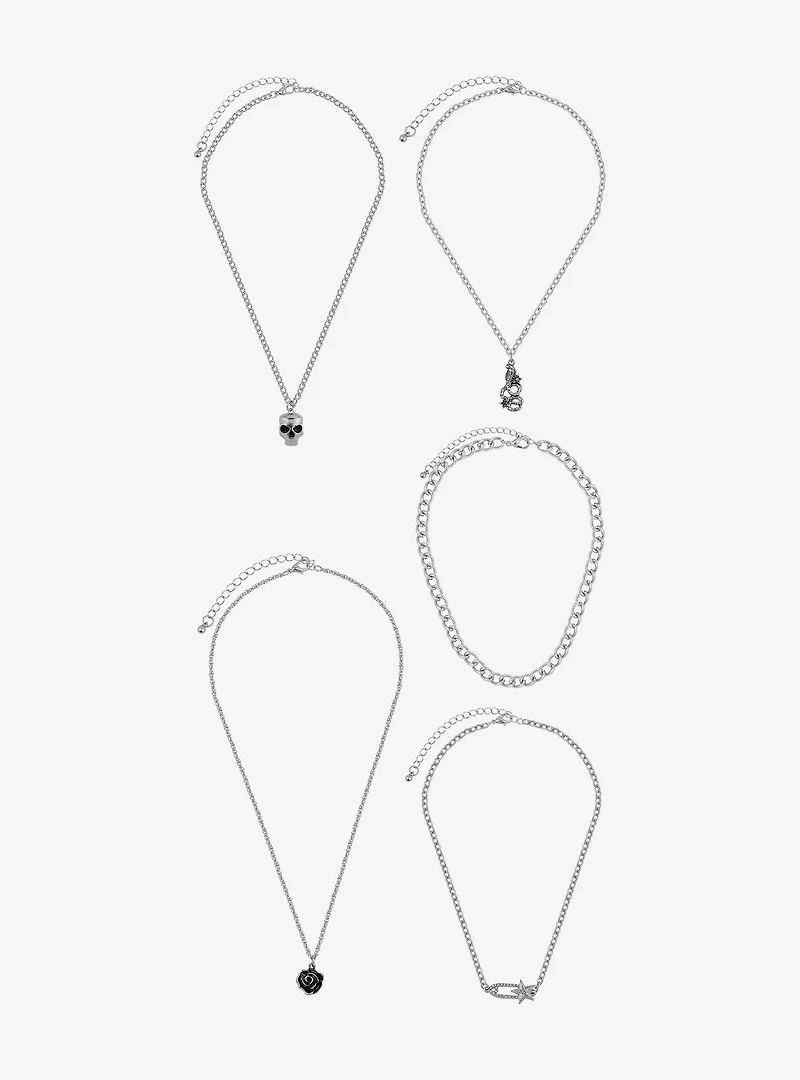 Cosmic Aura Witchy Skull Snake Necklace Set