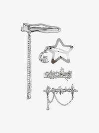 Silver Wavy Drippy Star Hair Clip Set