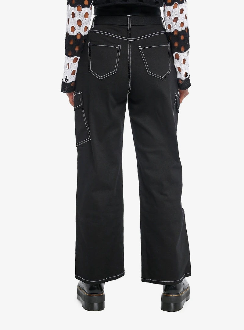 Black & White Contrast Stitch Cargo Pants