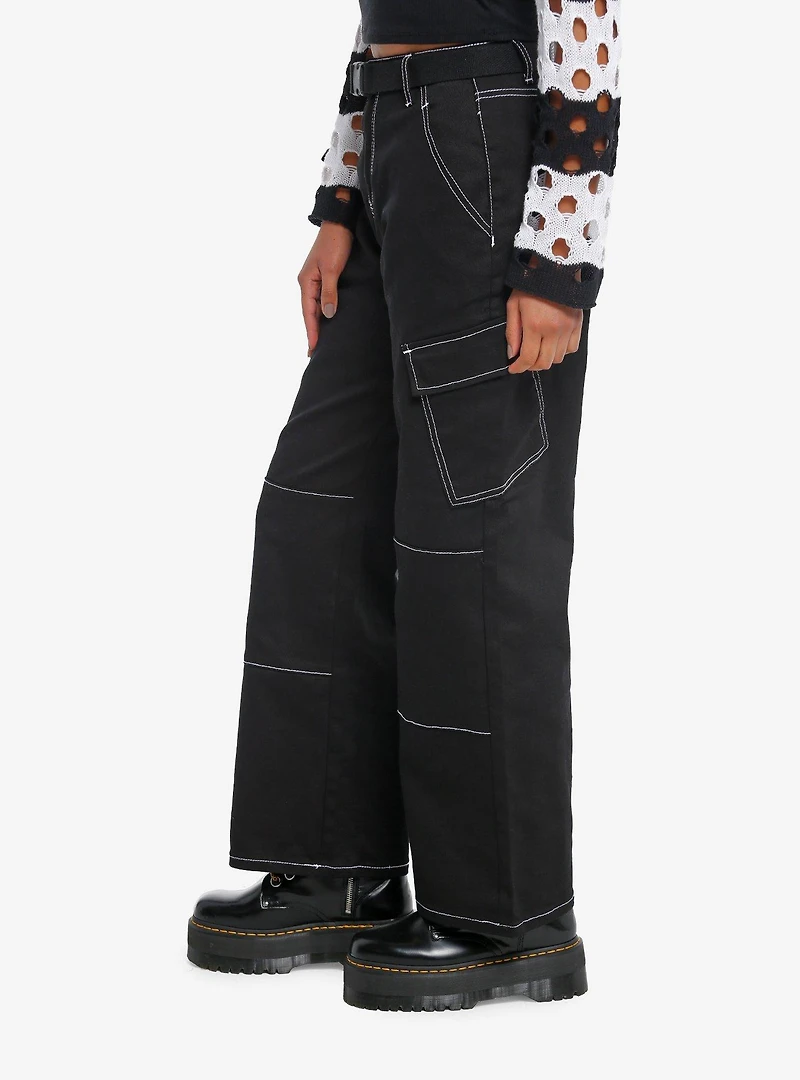 Black & White Contrast Stitch Cargo Pants
