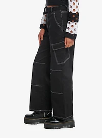 Black & White Contrast Stitch Cargo Pants