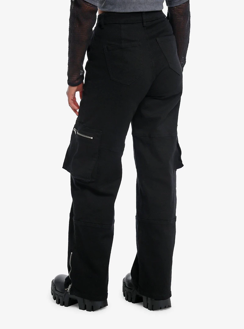 Black Denim Ankle Zip Girls Cargo Pants