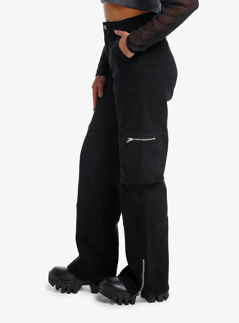 Black Denim Ankle Zip Girls Cargo Pants