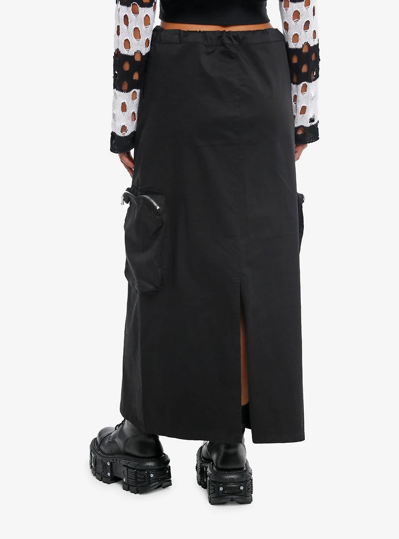 Black Side Toggle Cargo Pocket Maxi Skirt