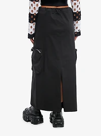 Black Side Toggle Cargo Pocket Maxi Skirt