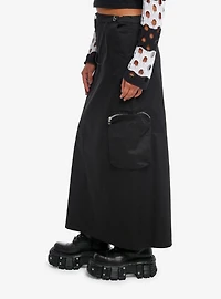 Black Side Toggle Cargo Pocket Maxi Skirt