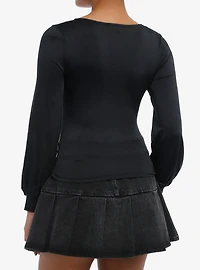 Black Strappy Girls Balloon Sleeve Top