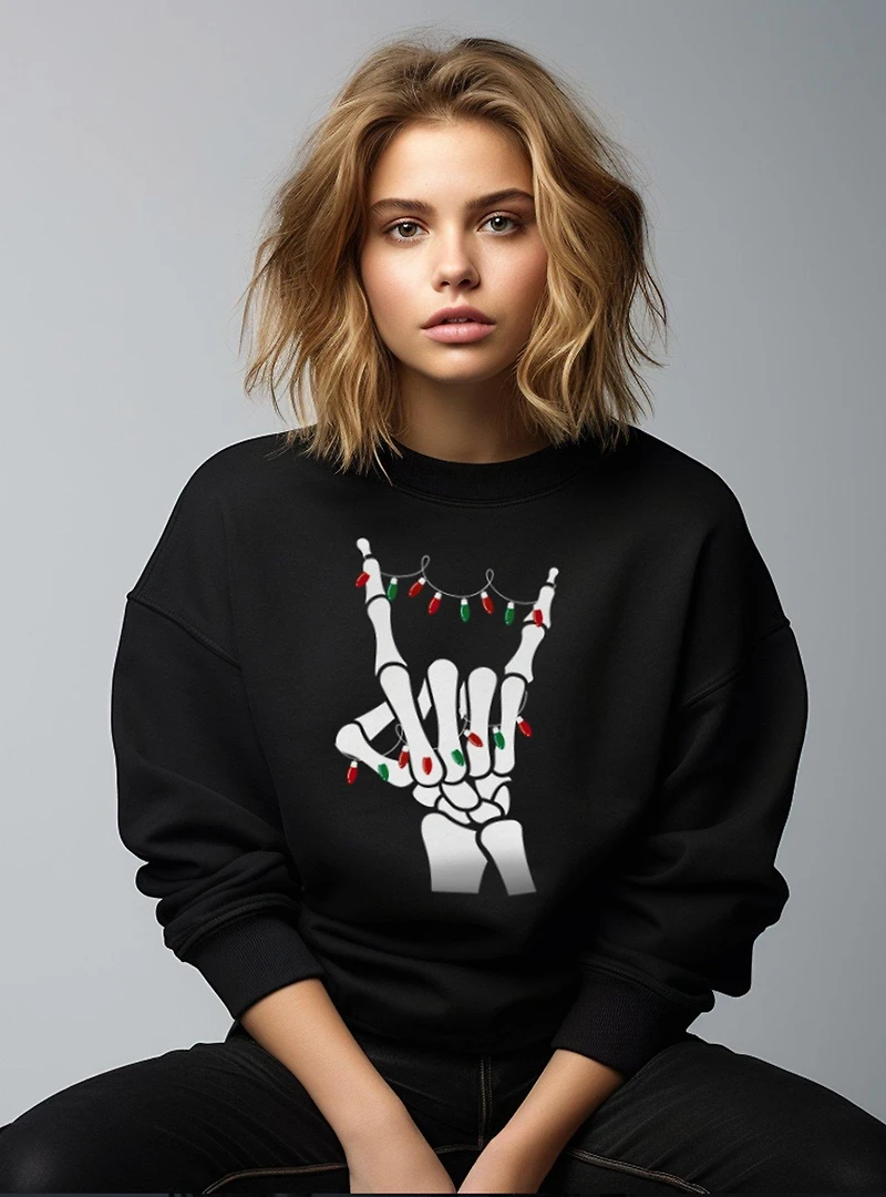 Metal Horns Skeleton Ugly Christmas Sweater