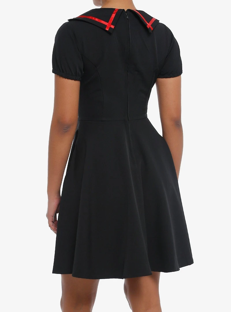 Black & Red Lace-Up Ribbon Skater Dress