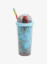Rainbow Brite Glitter Dome Acrylic Travel Cup