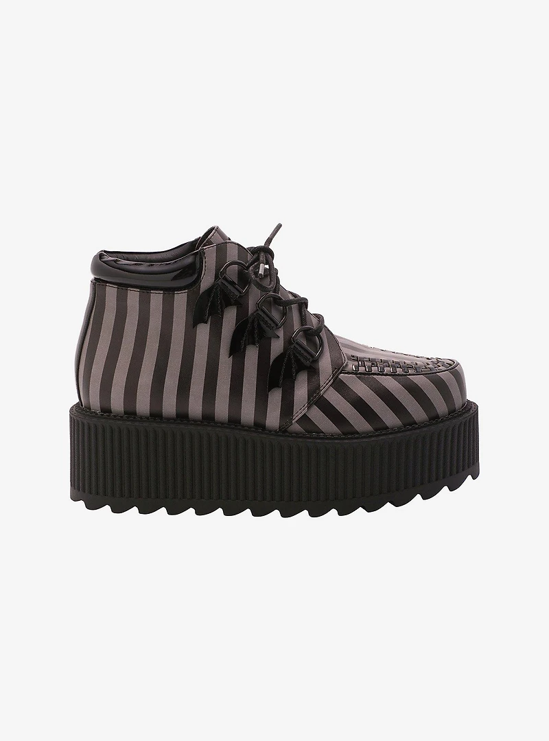 Strange Cvlt Black & Grey Stripe Super Kreep Platform Creepers