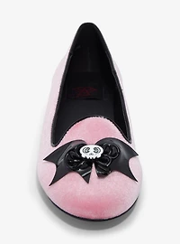 Strange Cvlt Skull Bow Pink Velvet Flats
