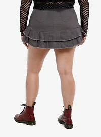 Grey Cargo Tiered Pleated Skirt Plus Size