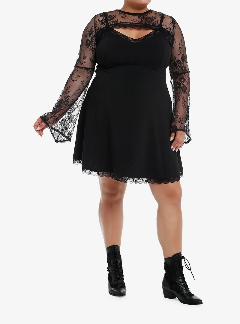 Cosmic Aura Lace Crop Bolero Shrug Twofer Cami Dress Plus Size