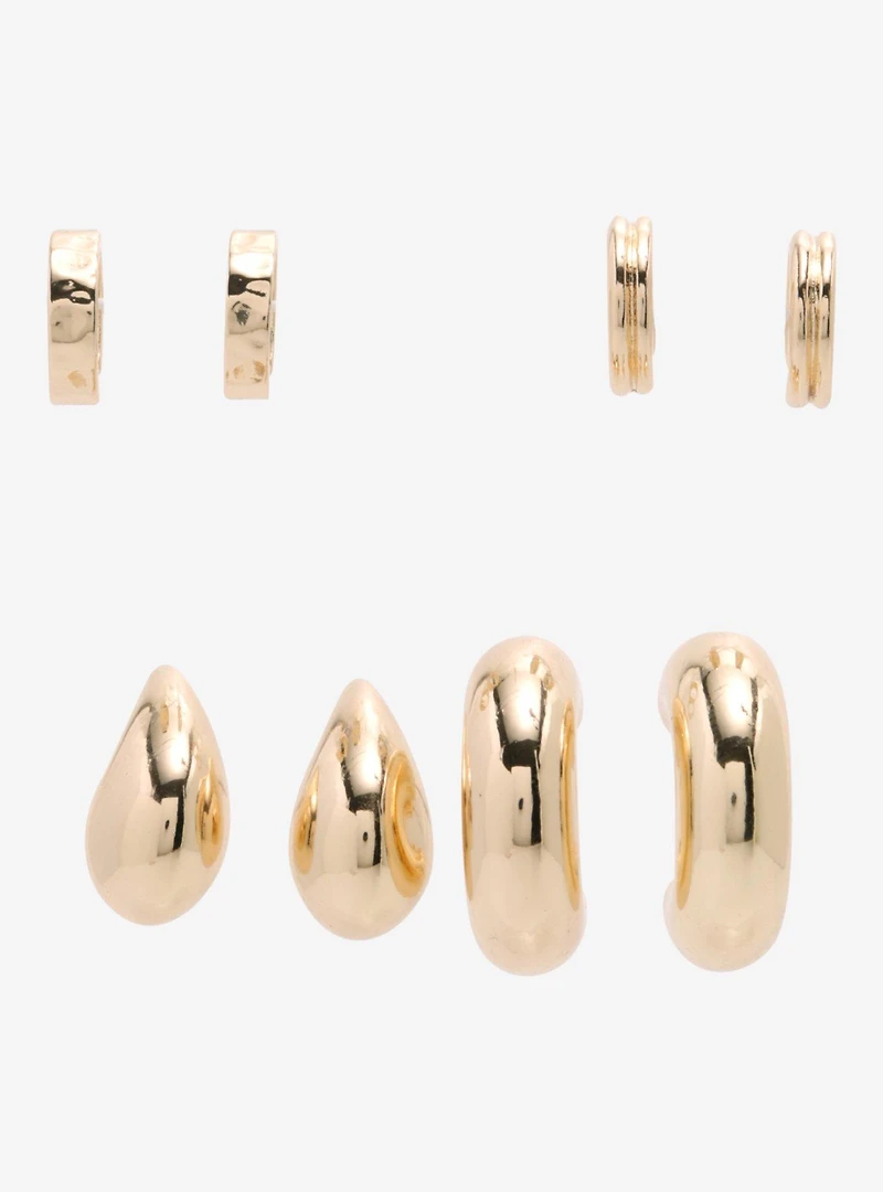 Gold Chunky Hoop & Cuff Earring Set