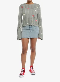 Thorn & Fable Mushroom Frog Daisy Girls Knit Sweater