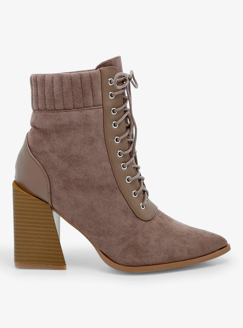 Yoki Beige Lace-Up Suede Ankle Boots