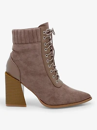 Yoki Beige Lace-Up Suede Ankle Boots