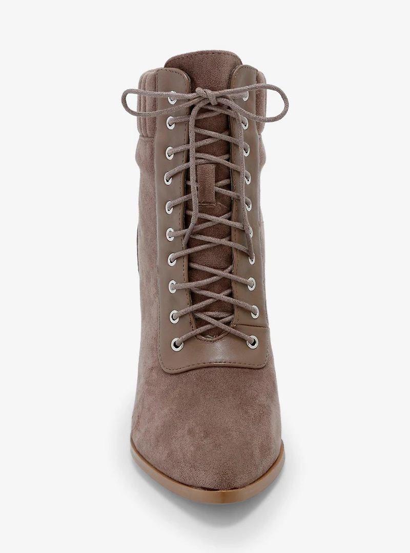 Yoki Beige Lace-Up Suede Ankle Boots