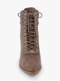 Yoki Beige Lace-Up Suede Ankle Boots